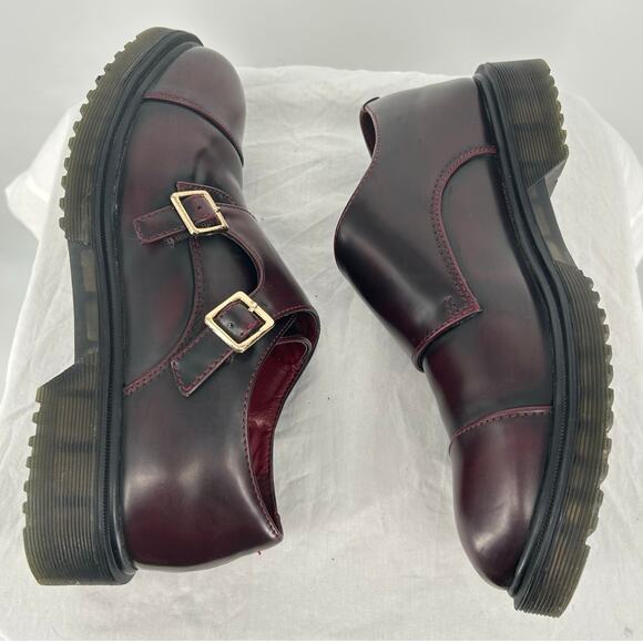 Women's 6.5 Electric Karma Scotty Dark Cherry Red /‎ Brown Chunky Buckle Oxfords - Picture 5 of 10